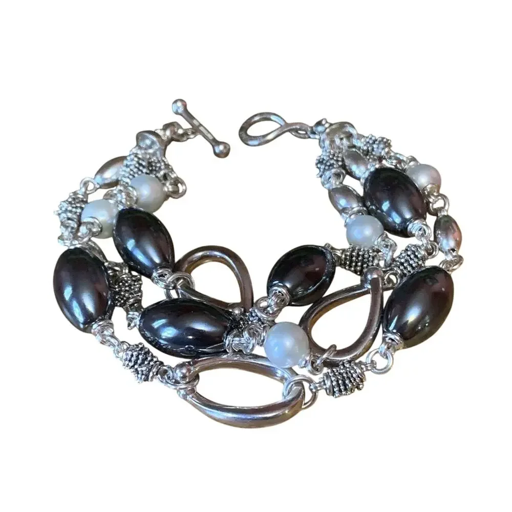 Michael Dawkins Bracelet Sterling Silver, Hematite and Pearl Multi Strand - Picture 3 of 9